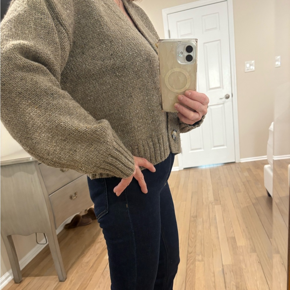 Halston Heritage Taupe Knit V-Neck Button Cardigan - Picture 3 of 8